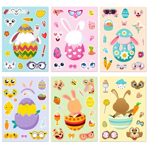 Pack de 6 pegatinas de Pascua DIY para niños con conejitos y caras de huevos para combinar