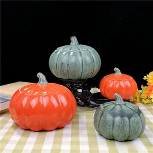 Set di barattoli a zucca in ceramica arancione e verde per la conservazione del tè