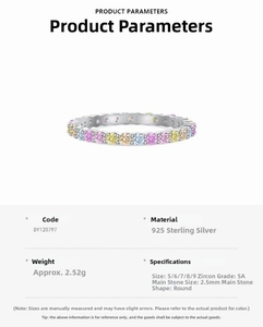 Macro shot of 925 sterling silver ring with 2.5mm multi-color 5A cubic zirconia stones