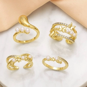 Butterfly Heart Star Copper Open Adjustable Ring With Zircon Artificial Pearl Gold Plated Fashion Minimalist Jewelry For Women