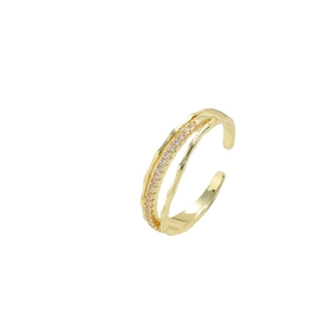 Double-layered gold open ring featuring sparkling cubic zirconia and textured band