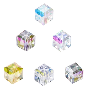 Faceted cube crystal beads with aurora AB finish for DIY jewelry necklaces and bracelets
