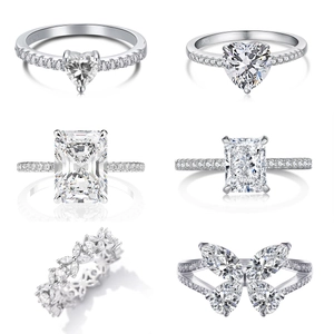 Elegant S925 sterling silver rings with butterfly and heart-shaped carbon diamond stones