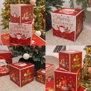 Set of red and white Christmas advent gift boxes with festive reindeer and Santa patterns