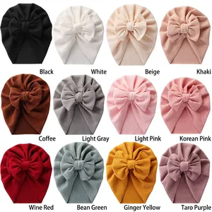 Infant waffle knit turban hats collection featuring large bows in twelve assorted colors