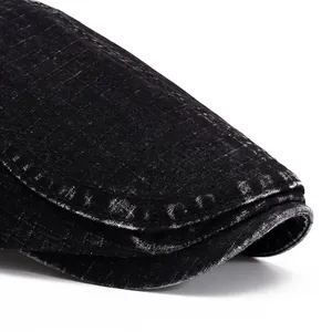 Distressed dark grey cotton beret with wide brim and detailed stitching for unisex outdoor use