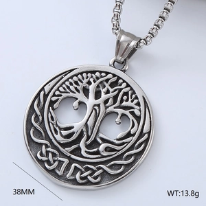 Detailed view of antique silver Tree of Life pendant with 38mm size measurement