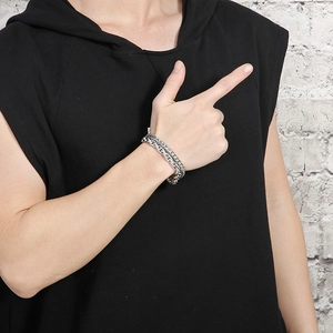 Bracciale da uomo in acciaio inossidabile a doppia catena intrecciata con finitura argento