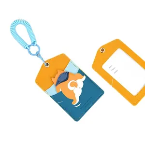 Cartoon Shiba Inu PU leather card holder with 3 slots and retractable spring keychain
