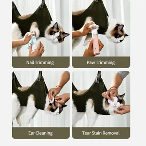 Multifunctional dark green cat grooming hammock for nail trimming and ear cleaning