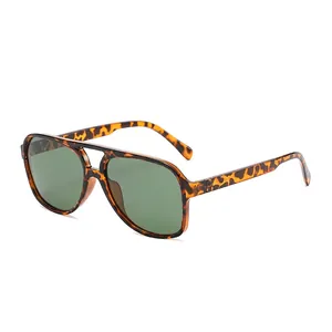 Classic tortoise shell aviator polarized sunglasses with dark green lenses and double bridge