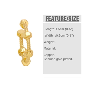 Detailed dimensions of minimalist C-shape industrial screw style gold plated copper ear cuff