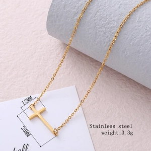 Minimalist gold stainless steel horizontal cross pendant necklace for women