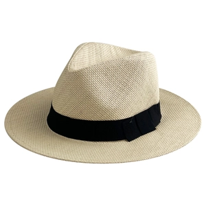 Atmungsaktiver Panama Strohhut für Damen mit schwarzem Band und Tropfenkrone