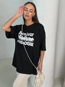 Women Oversized Cotton T-Shirt Short Sleeve Crew Neck Letter Print French Slogan Casual Streetwear Summer Chic Top