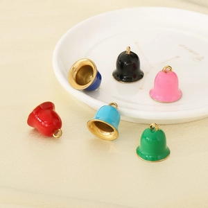 Lot de six pendentifs cloche en émail coloré et acier inoxydable pour bijoux DIY