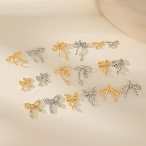 Bowknot zircon metal pendants in gold and silver for DIY jewelry making and crafts