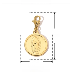Detailed parameter chart for 15mm gold stainless steel Virgin Mary pendant with measurements