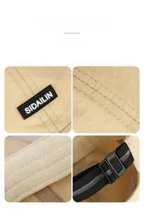 Detailed views of quick-dry baseball cap stitching, rubber logo, and adjustable strap