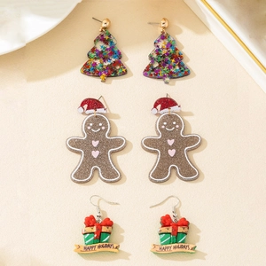 Christmas Earrings Acrylic Resin Glitter Gingerbread Man Tree Gift Box Holiday Party Jewelry For Women
