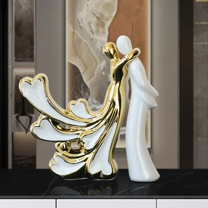 Figurines De Couple En Céramique Sculptures D'art Abstrait Décoration De Maison Moderne Luxe Design Coeur Creux