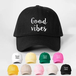 Good Vibes Embroidery Baseball Cap Adjustable Curved Brim Cotton Outdoor Sun Hat Casual Unisex Sports Headwear