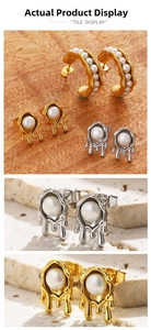 Detail of 18K gold and silver molten lava pearl stud earrings with fluid organic shapes