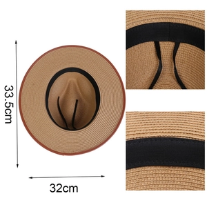 British style straw sun hat with leather trim edge and adjustable inner sweatband