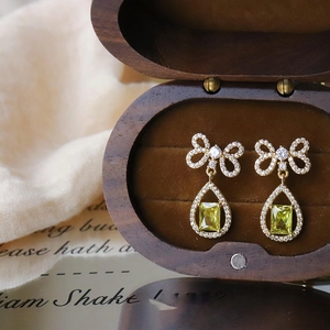 Bowknot Drop Earrings With Silver Earring Post Zircon Waterdrop Copper Gold Plated Elegant Jewelry Gift For Women