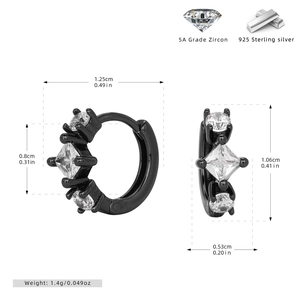 Detailed size specifications of 925 sterling silver earrings with 5A cubic zirconia