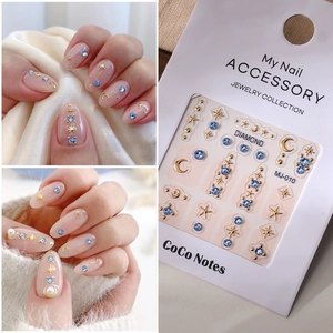 Autocollants À Ongles Embossés 5D Avec Strass Bronzants Motifs Étoile Lune Décoration Nail Art DIY