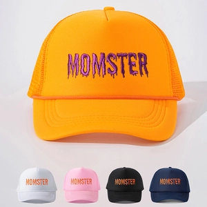 Momster Letter Embroidery Trucker Hat Cotton Polyester Mesh Breathable Adjustable Baseball Cap Spooky Halloween Sun Hat