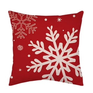 Fundas de cojín navideñas de lino rojo con patrón de copo de nieve blanco, decoracion.