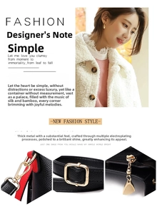 Detail of lychee pattern leather handbag with gold hardware and red contrast edge trim