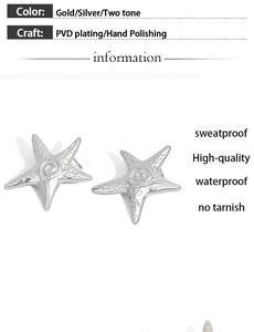 Detail of starfish earrings featuring waterproof PVD plating and hand polished silver finish