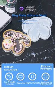 Detail of dog-shaped silicone mold with resin finished tray and textured marble surface