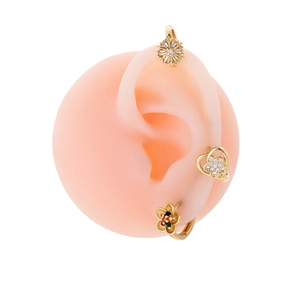 Gold plated heart and flower cartilage earrings set with colorful cubic zirconia stones