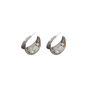 Polished silver C-shaped chunky hoop earrings with a minimalist wide metallic design