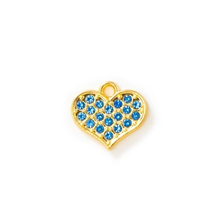 Golden heart-shaped pendant with inlaid blue crystals for DIY jewelry making