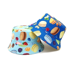Kids sun protection bucket hat with cute macaroon and berry fruit patterns