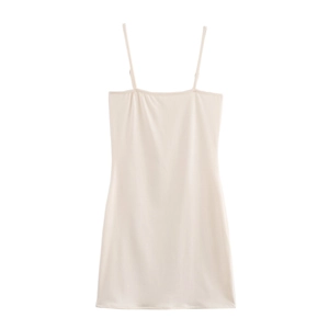 Vestido de ganchillo calado beige con forro de satén suave para mujer