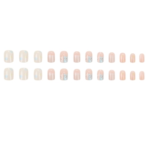 Cute hand-painted cartoon bear press-on nail kit with 24 blue polka dot pink pieces