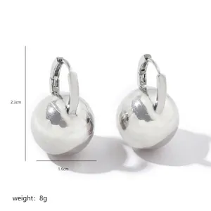 Minimalist silver polished ball drop earrings with smooth metallic finish and 2.3cm length