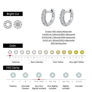 S925 sterling silver D color VVS1 moissanite hoop earrings with brilliant cut details