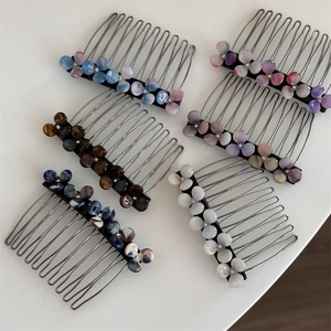 Floral hair comb set in multiple colors with acetate flower decor and crystal accents