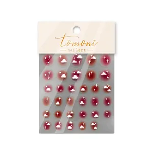 3D embossed nail art stickers with red blush gradient clouds and white star patterns
