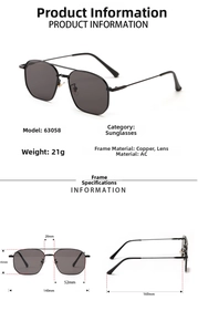 Detailed view of metal aviator sunglasses showing light frame and lens dimensions