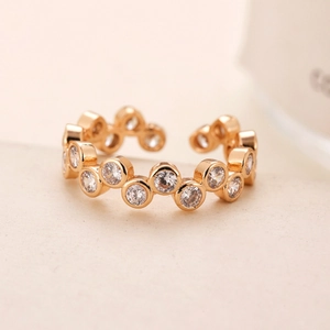 Elegant gold-plated bubble ring with sparkling round cubic zirconia stones and adjustable band