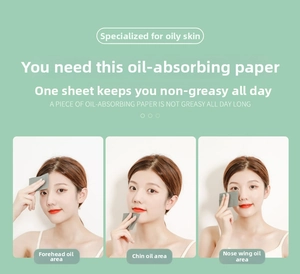 Detail showing facial oil blotting paper usage on forehead, nose and chin areas