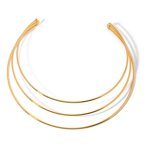 Elegant gold triple-layered stainless steel choker necklace with a minimalist open design